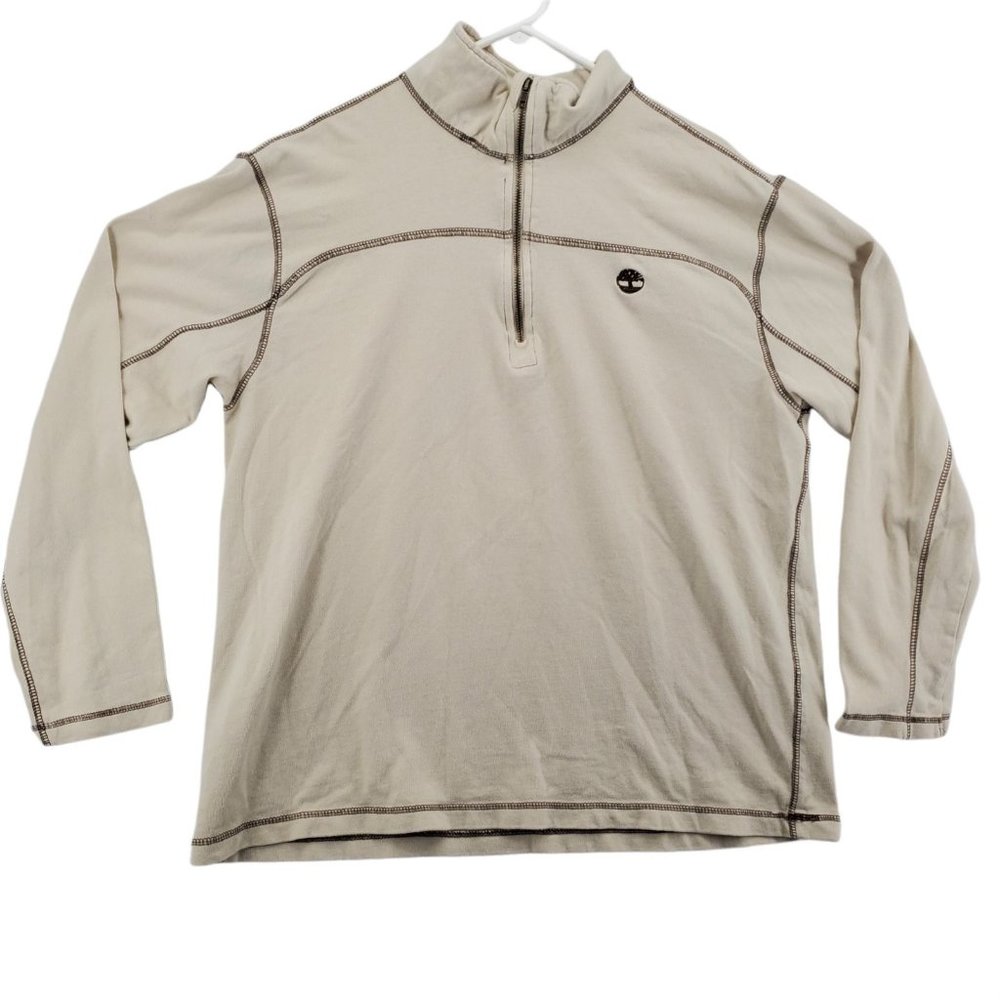 Timberland Shirt Men's Long Sleeve 1/4 Zip Pullover High Neck Tan Extra Large